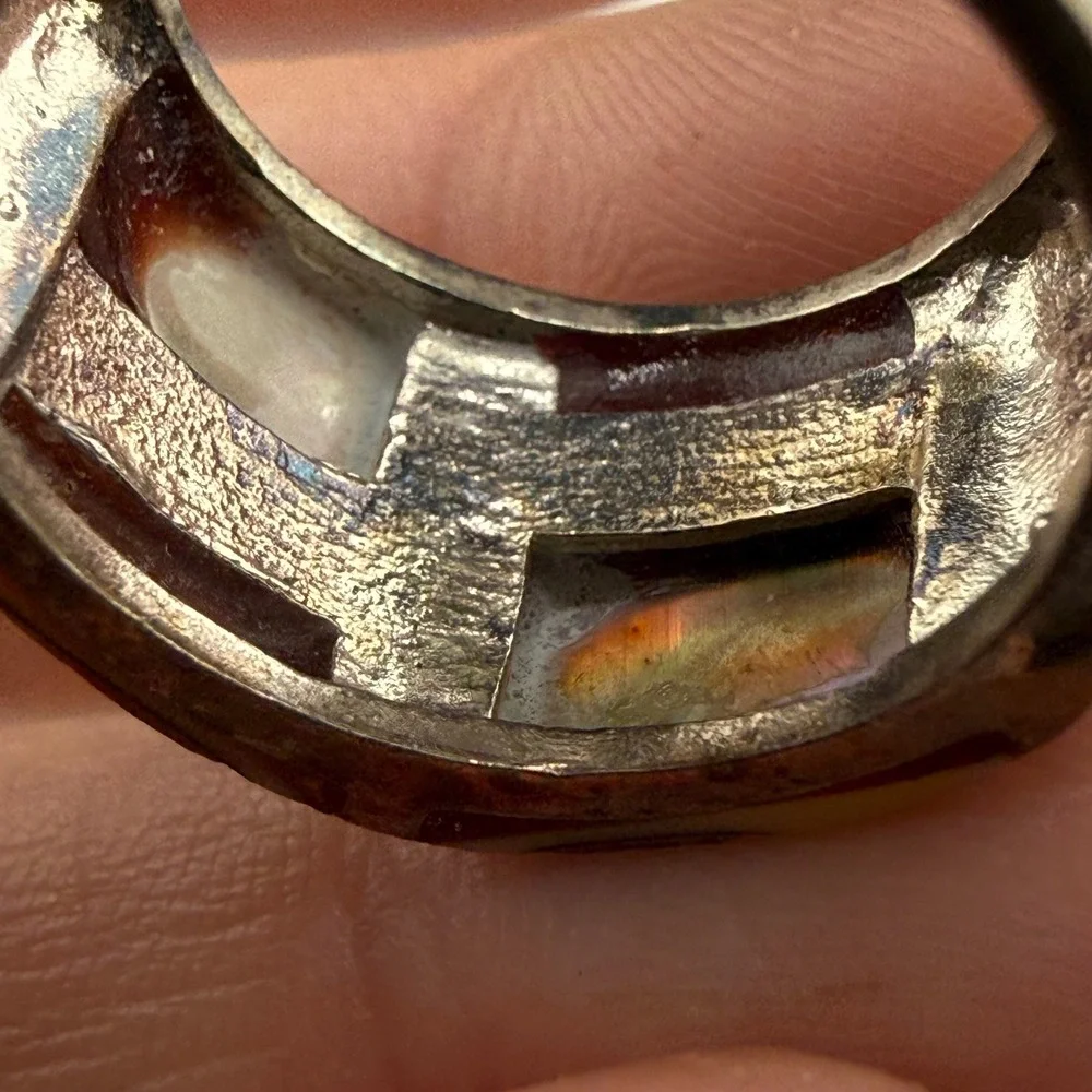 Vintage Sterling Silver Abalone Inlay Wide Cigar Band Ring Chunky Size 11